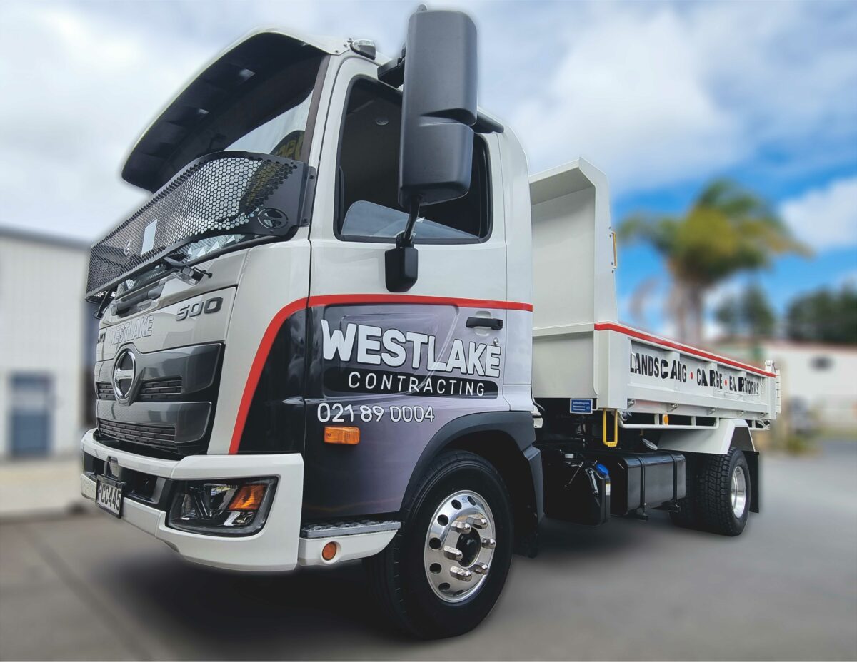 Westlake Contracting Truck with branding signage